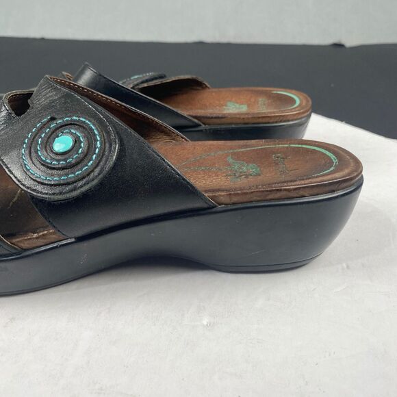 Dansko Women's size 41 Dixie Full Grain Black/Turquoise Women's Sandals Leather - Picture 13 of 16